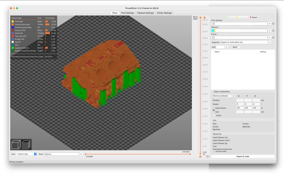 Náhled programu pro 3D tisk s názvem slicer, který slouží pro přípravu dat pro 3D tiskárnu